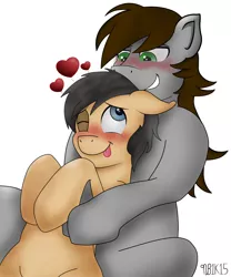 Size: 2500x3000 | Tagged: artist:zb, blushing, cuddling, derpibooru import, gay, heart, male, oc, oc:cogs fixmore, oc:jack armstrong, safe, snuggling, unofficial characters only