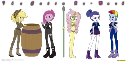 Size: 4421x2169 | Tagged: safe, artist:conikiblasu-fan, derpibooru import, applejack, fluttershy, pinkie pie, rainbow dash, rarity, equestria girls, the cutie re-mark, alternate timeline, apinkalypse pie, belly button, chrysalis resistance timeline, clothes, crystal war timeline, midriff, night guard dash, night maid rarity, nightmare takeover timeline, pinkamena diane pie, shorts, tribal, tribalshy