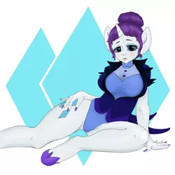 Size: 2000x2000 | Tagged: anthro, artist:mailinya, breasts, busty rarity, derpibooru import, female, leotard, looking at you, nail polish, night maid rarity, rarity, sexy, solo, solo female, suggestive, the cutie re-mark, unguligrade anthro