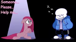 Size: 1920x1080 | Tagged: safe, derpibooru import, pinkie pie, earth pony, pony, fanfic:cupcakes, bad end, comic sans, crossover, female, good end, image macro, mare, meme, peril, photoshop, pinkamena diane pie, sans (undertale), spoilers for another series, time stop, undertale