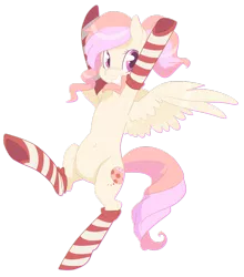 Size: 900x1021 | Tagged: safe, artist:rannarbananar, derpibooru import, oc, oc:cuddle bug, unofficial characters only, armpits, belly button, clothes, socks, solo, striped socks