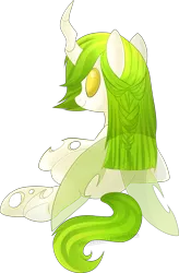 Size: 1695x2583 | Tagged: albino changeling, artist:xwhitedreamsx, changeling, derpibooru import, green changeling, oc, oc:melody swiftsong, safe, simple background, solo, transparent background, unofficial characters only, white changeling