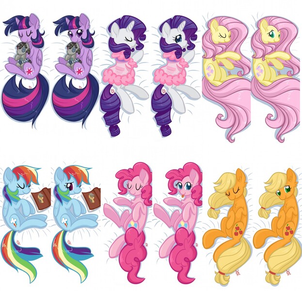 Size: 1280x1232 | Tagged: safe, artist:leafbunny, derpibooru import, applejack, fluttershy, pinkie pie, rainbow dash, rarity, twilight sparkle, twilight sparkle (alicorn), alicorn, pony, body pillow, body pillow design, colored pupils, cute, dashabetes, diapinkes, female, jackabetes, mane six, mare, raribetes, shyabetes, sleeping, twiabetes