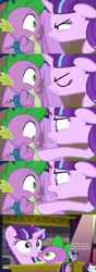 Size: 1400x3986 | Tagged: safe, artist:sulyo, artist:titanium-pony, artist:xebck, derpibooru import, edit, screencap, vector edit, rarity, spike, starlight glimmer, twilight sparkle, twilight sparkle (alicorn), alicorn, pony, the cutie map, the cutie re-mark, alternate ending, angry, discovery family logo, female, jealous, kissing, love triangle, male, mare, personal space invasion, screencap comic, shipping, sparlight, spike gets all the mares, straight, twilight sparkle's slide, yelling