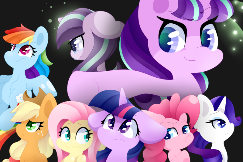 Size: 1600x1067 | Tagged: safe, artist:hungrysohma, derpibooru import, applejack, fluttershy, pinkie pie, rainbow dash, rarity, starlight glimmer, twilight sparkle, twilight sparkle (alicorn), alicorn, pony, the cutie re-mark, crying, female, mane six, mare