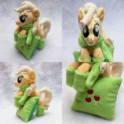 Size: 1300x1300 | Tagged: applejack, artist:navkaze, boots, clothes, derpibooru import, irl, photo, pillow, plushie, safe, scarf, solo