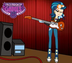 Size: 1300x1136 | Tagged: safe, artist:animekid0839, derpibooru import, indigo zap, equestria girls, friendship games, alternate costumes, concert, curtains, electric guitar, guitar, left handed, solo