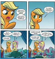 Size: 1295x1396 | Tagged: safe, artist:tonyfleecs, derpibooru import, idw, applejack, fluttershy, pigasus, spoiler:comic, spoiler:comicff23