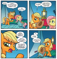 Size: 1314x1372 | Tagged: apple, applejack, artist:tonyfleecs, banjo, derpibooru import, fluttershy, idw, musical instrument, pigasus, safe, spoiler:comic, spoiler:comicff23, that pony sure does love apples