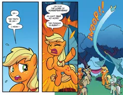 Size: 1351x1045 | Tagged: safe, artist:tonyfleecs, derpibooru import, idw, applejack, doctor whooves, lyra heartstrings, nosey news, time turner, pony, spoiler:comic, spoiler:comicff23, male, quill (character), stallion