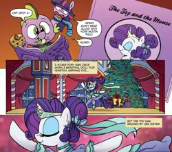 Size: 1386x1219 | Tagged: safe, artist:agnesgarbowska, artist:katiecandraw, derpibooru import, idw, rarity, spike, twilight sparkle, twilight sparkle (alicorn), alicorn, pony, spoiler:comic, spoiler:comicholiday2015, ballet, clothes, dress, female, mare