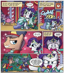 Size: 1314x1491 | Tagged: artist:agnesgarbowska, cape, clothes, crown, derpibooru import, duel, fourth wall, idw, mouse king, rarity, safe, spoiler:comic, spoiler:comicholiday2015, sweetie belle, sword, sword fight, the nutcracker, weapon