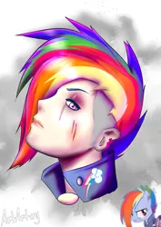 Size: 4134x5846 | Tagged: absurd resolution, alternate timeline, apocalypse dash, artist:artartzy, crystal war timeline, derpibooru import, hair over one eye, human, humanized, rainbow dash, safe, solo, the cutie re-mark