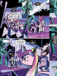 Size: 720x960 | Tagged: safe, artist:andypriceart, derpibooru import, idw, king sombra, princess cadance, rabia, twilight sparkle, twilight sparkle (alicorn), alicorn, pony, umbrum, siege of the crystal empire, spoiler:comic, spoiler:comic37, chains, comic, female, glowing eyes, horn crystals, magic suppression, mare, official comic, preview, prisoner, slave, sombra eyes, speech bubble, throne, you know for kids