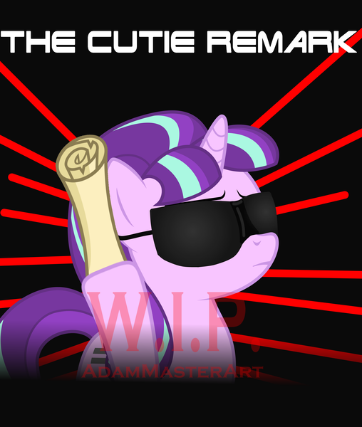 Size: 7079x8362 | Tagged: absurd resolution, artist:adammasterart, derpibooru import, reference, safe, scroll, starlight glimmer, sunglasses, terminator, the cutie re-mark, wip