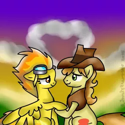 Size: 894x894 | Tagged: artist:lovelyheartmlp, braeburn, derpibooru import, female, male, safe, shipping, spitburn, spitfire, straight