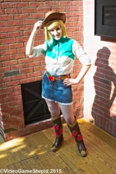 Size: 3456x5183 | Tagged: safe, artist:videogamestupid, derpibooru import, applejack, human, equestria girls, absurd resolution, boots, clothes, cosplay, costume, cowboy hat, denim skirt, equestria girls outfit, hat, irl, irl human, photo, skirt, wig