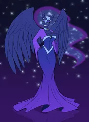 Size: 2400x3300 | Tagged: anthro, artist:toughset, bedroom eyes, big breasts, breasts, busty nightmare moon, cleavage, clothes, commission, derpibooru import, dress, eyeshadow, female, makeup, nightmare moon, solo, solo female, stupid sexy nightmare moon, suggestive