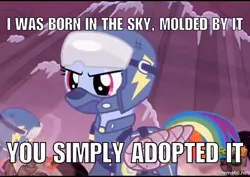 Size: 905x640 | Tagged: alternate timeline, amputee, apocalypse dash, augmented, bane, baneposting, crystal war timeline, derpibooru import, fighter pilot, image macro, meme, prosthetic limb, prosthetics, prosthetic wing, rainbow dash, safe, screencap, the cutie re-mark