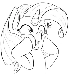 Size: 1200x1200 | Tagged: safe, artist:riggyrag, derpibooru import, rarity, pony, unicorn, :p, :t, cross-eyed, cute, monochrome, nose wrinkle, rarara, raribetes, silly, silly pony, sketch, smiling, solo, squishy cheeks, tongue out