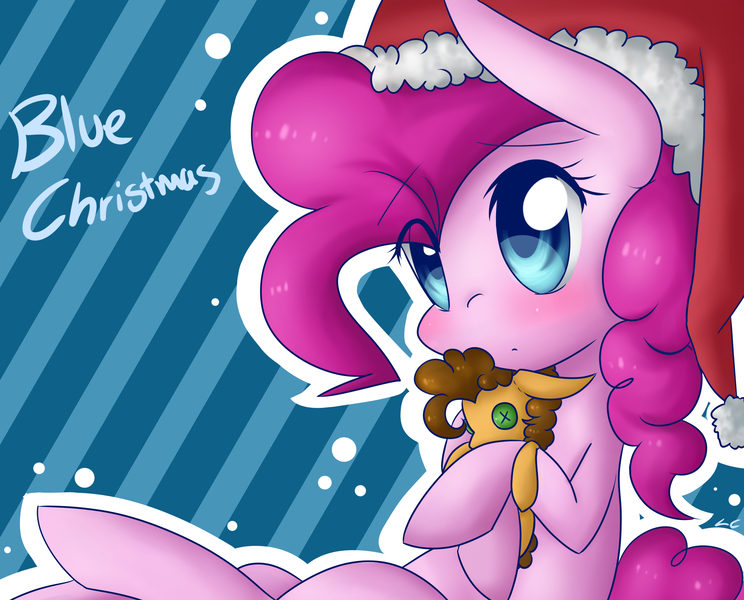 Size: 3100x2500 | Tagged: safe, artist:littlecloudie, derpibooru import, cheese sandwich, pinkie pie, hat, implied cheesepie, implied shipping, implied straight, plushie, santa hat, solo