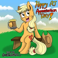 Size: 3636x3624 | Tagged: alcohol, applejack, applejack appreciation day, artist:gretsch1962, cider, derpibooru import, food, hoof hold, mug, safe, solo