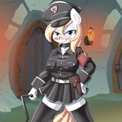 Size: 1280x1280 | Tagged: suggestive, artist:aryanne, derpibooru import, oc, oc:aryanne, unofficial characters only, anthro, armband, bedroom eyes, blushing, boots, castlevania, clothes, collar, fascism, female, femdom, germany, gun, hat, heart, hellsing, konami, latex, leather, nazi, officer, pistol, rape dungeon, rpg, schutzstaffel, short skirt, skirt, socks, solo, solo female, swastika, thigh highs, tongue out, uniform, whip, zettai ryouiki
