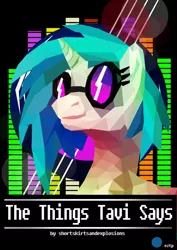 Size: 1024x1448 | Tagged: safe, artist:eztp, derpibooru import, vinyl scratch, pony, unicorn, fanfic, fanfic:the things tavi says, fanfic art, fanfic cover, music, polygonal, portrait, record, solo