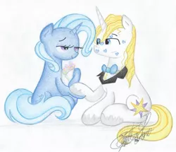 Size: 963x829 | Tagged: safe, artist:jackie00liza, derpibooru import, prince blueblood, trixie, pony, unicorn, bluetrix, female, great and powerful kisses, kiss mark, lipstick, male, mare, shipping, straight