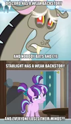 Size: 805x1407 | Tagged: crying, derpibooru import, discord, drama, everyone loses their minds, image macro, keep calm and flutter on, logic, meme, op started shit, sad, sad face, sadlight glimmer, safe, screencap, starlight drama, starlight glimmer, starlight glimmer is worst pony, the cutie re-mark