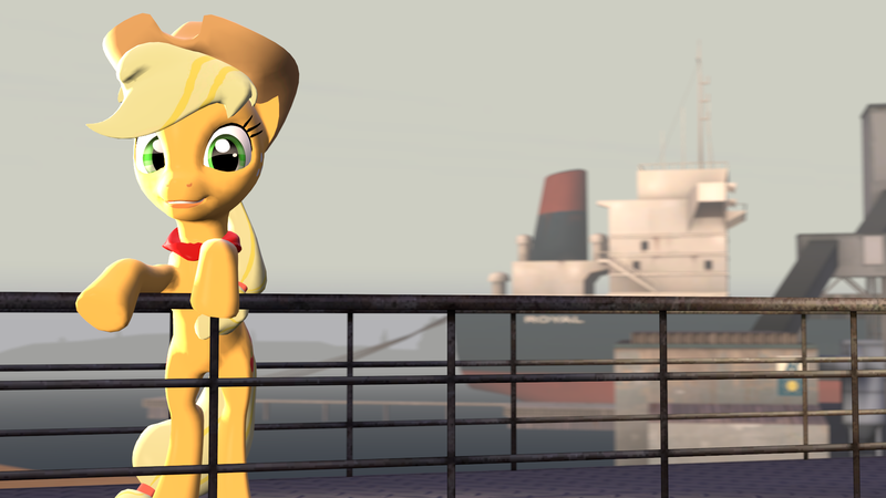 Size: 1920x1080 | Tagged: 3d, applejack, artist:lucario0206, boat, derpibooru import, neckerchief, safe, solo, source filmmaker, water