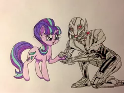 Size: 2758x2062 | Tagged: artist:ameliacostanza, avengers, avengers: age of ultron, crossover, derpibooru import, marvel comics, robot, safe, starlight glimmer, this will end in betrayal, this will end in tears, traditional art, ultron