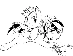 Size: 9140x7000 | Tagged: safe, artist:drbdnv, derpibooru import, oc, oc:static breeze, oc:tinisparkler, unofficial characters only, earth pony, pony, unicorn, absurd resolution, monochrome