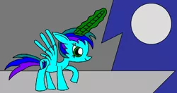Size: 1207x636 | Tagged: safe, artist:killerbug2357, derpibooru import, oc, oc:angelica, unofficial characters only, alicorn, pony, 1000 hours in ms paint, alicorn oc, magic, moon, ms paint, night, solo