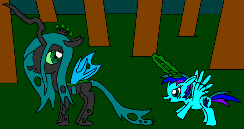 Size: 1209x641 | Tagged: safe, artist:killerbug2357, derpibooru import, queen chrysalis, oc, oc:angelica, alicorn, pony, 1000 hours in ms paint, alicorn oc, magic, ms paint