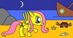 Size: 1205x635 | Tagged: safe, artist:killerbug2357, derpibooru import, fluttershy, crab, 1000 hours in ms paint, ms paint, ship, skull, solo