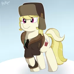 Size: 1280x1280 | Tagged: artist:flufgun, clothes, coat, derpibooru import, hat, march gustysnows, safe, solo, ushanka