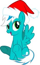 Size: 2238x3572 | Tagged: safe, artist:outlawedtofu, derpibooru import, oc, oc:frosty winds, unofficial characters only, pegasus, pony, fallout equestria: memories, cute, hat, santa hat, simple background, sitting, solo, transparent background, vector