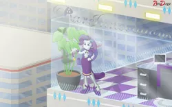 Size: 1800x1124 | Tagged: safe, artist:brodogz, derpibooru import, rarity, equestria girls, building, cigarette, cigarette holder, city, clothes, computer, desk, equestrian city, high heels, office, pantyhose, plant, potted plant, shoes, skirt, smoking, solo, standing, window, woman
