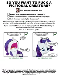 Size: 1080x1398 | Tagged: suggestive, derpibooru import, edit, rarity, human, pony, unicorn, bedroom eyes, bestiality, dialogue, doctor who, eyeshadow, female, harkness test, horses doing horse things, interspecies, jack harkness, makeup, mare, meme, neigh, open mouth, speech bubble, test, text, torchwood, vulgar, whinny
