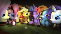 Size: 1920x1080 | Tagged: safe, artist:jack27121, derpibooru import, applejack, fluttershy, pinkie pie, rainbow dash, rarity, twilight sparkle, twilight sparkle (alicorn), alicorn, pony, 3d, billiards, female, mane six, mare, pool table, source filmmaker