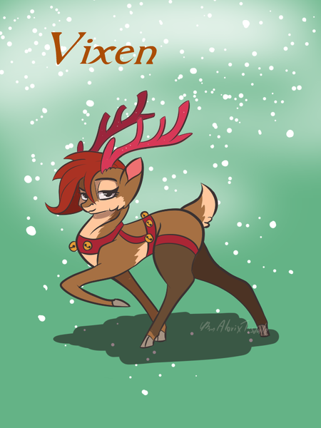 Size: 675x900 | Tagged: artist:alorix, bedroom eyes, clothes, deer, derpibooru import, oc, oc:vixen, reindeer, stockings, suggestive, sultry pose, unofficial characters only