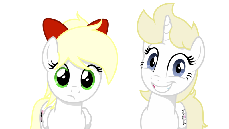 Size: 3556x2000 | Tagged: safe, artist:vectorfag, derpibooru import, oc, oc:franziska, oc:kyrie, unofficial characters only, pegasus, pony, unicorn, aryan, aryan pony, blonde, bowtie, frown, looking at you, nazipone, simple background, smiling, trace, transparent background, vector