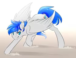 Size: 2100x1600 | Tagged: safe, artist:duskyamore, derpibooru import, oc, oc:turquoise, unofficial characters only, pegasus, pony, action pose, bridge piercing, determined, dirt, dust, ear piercing, eyebrow piercing, gauges, piercing, solo