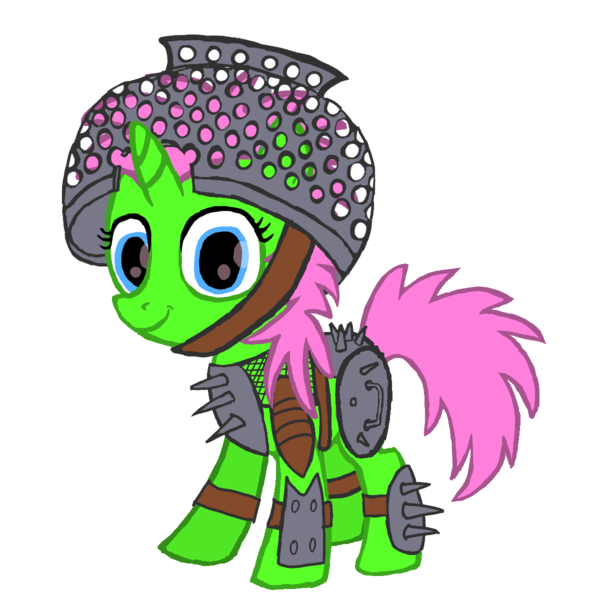 Size: 1200x1200 | Tagged: safe, artist:fonypan, derpibooru import, oc, oc:murderkill deathgore, unofficial characters only, pony, unicorn, fallout equestria, armor, female, filly, raider