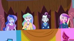 Size: 1280x720 | Tagged: safe, derpibooru import, screencap, princess cadance, princess celestia, princess luna, principal abacus cinch, equestria girls, friendship games, dean cadance, jaw drop, principal celestia, reaction, vice principal luna