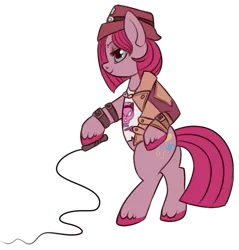 Size: 539x564 | Tagged: safe, artist:lulubell, derpibooru import, pinkie pie, earth pony, pony, borderlands, borderlands the pre-sequel, clothes, cosplay, costume, cowboy hat, crossover, female, hat, mare, nisha, pinkamena diane pie, simple background, solo, transparent background, unshorn fetlocks, whip