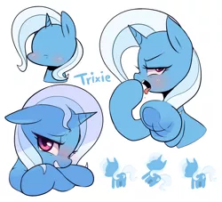 Size: 1100x1000 | Tagged: safe, artist:maren, derpibooru import, trixie, pony, unicorn, blushing, female, floppy ears, looking at you, mare, nose wrinkle, open mouth, solo, tongue out, tsundere, tsunderixie, underhoof