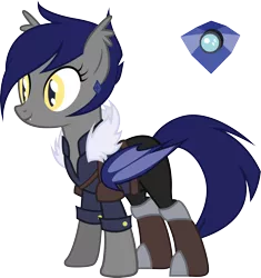 Size: 2783x2961 | Tagged: safe, artist:duskthebatpack, derpibooru import, oc, oc:lapis, unofficial characters only, bat pony, pony, fallout equestria, boots, clothes, cutie mark, earring, fangs, female, fluffy, mare, merchant, piercing, short mane, shoulder pads, simple background, solo, transparent background, vector