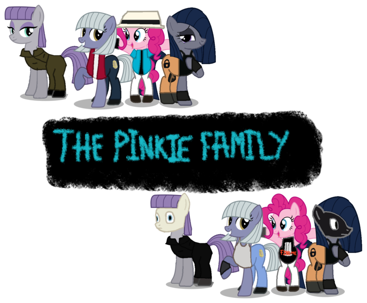 Size: 1573x1300 | Tagged: artist:skulluigi, braun strowman, bray wyatt, clothes, derpibooru import, erick rowan, fedora, hat, jeans, jumpsuit, limestone pie, luke harper, mask, maud pie, oc, oc:minkie pie, pants, parody, pie sisters, pinkie pie, safe, sheep mask, tanktop, the wyatt family, wrestling, wwe, wyatt family